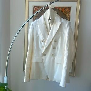 Veronica Beard Linen Cream Double Breasted Blazer with Dickey
